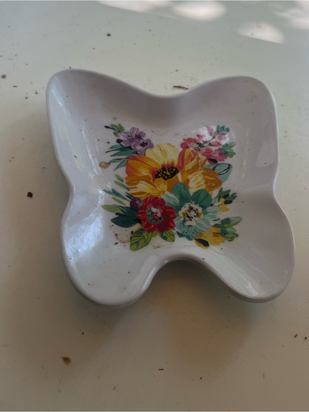 White Floral Butterfly Trinket Dish